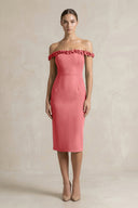 Off - the - Shoulder Sheath Ruffled Midi Bridesmaid Dress in Mulberry - KissProm Bridesmaid Dresses
