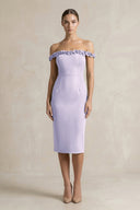 Off - the - Shoulder Sheath Ruffled Midi Bridesmaid Dress in Vintage Mauve - KissProm Bridesmaid Dresses