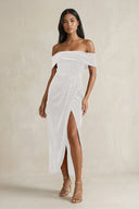 Off - the - Shoulder Sheath Velvet Midi Bridesmaid Dress in Ivory - KissProm Bridesmaid Dresses