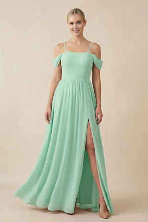 Off-the-Shoulder Sweetheart A-Line Chiffon Bridesmaid Dress in Pale Pistachio - KissProm BRIDESMAID DRESSES