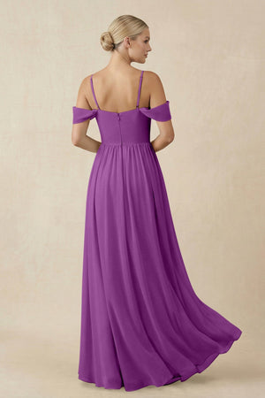 Off - the - Shoulder Sweetheart A - Line Chiffon Bridesmaid Dress in Amethyst - KissProm Bridesmaid Dresses