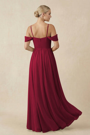 Off - the - Shoulder Sweetheart A - Line Chiffon Bridesmaid Dress in Berry - KissProm Bridesmaid Dresses