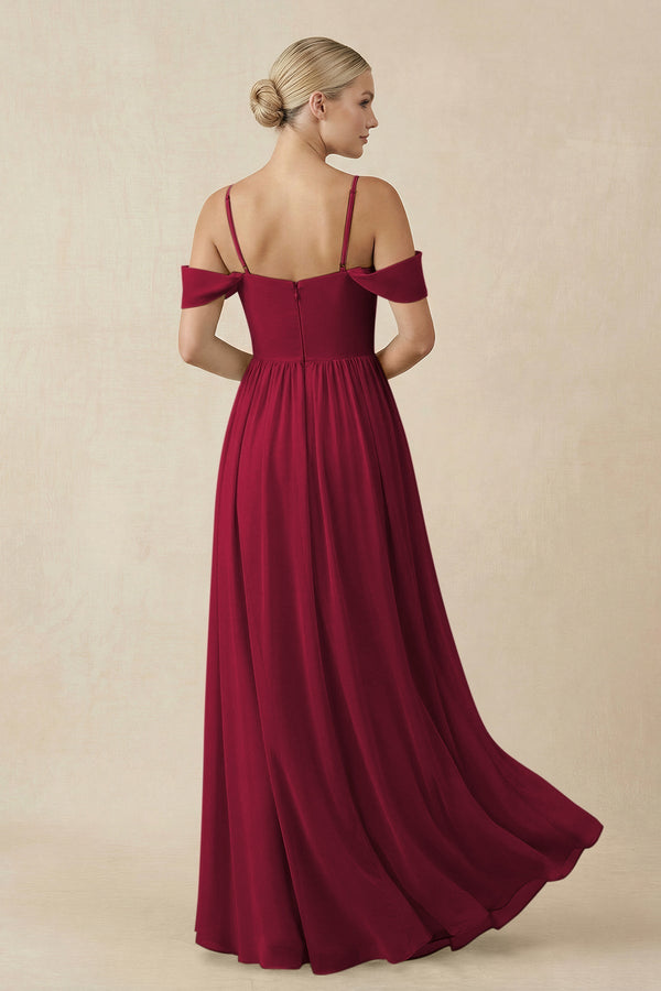 Off - the - Shoulder Sweetheart A - Line Chiffon Bridesmaid Dress in Berry - KissProm Bridesmaid Dresses
