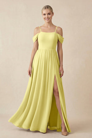 Off - the - Shoulder Sweetheart A - Line Chiffon Bridesmaid Dress in Buttercup - KissProm Bridesmaid Dresses