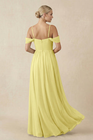 Off - the - Shoulder Sweetheart A - Line Chiffon Bridesmaid Dress in Buttercup - KissProm Bridesmaid Dresses