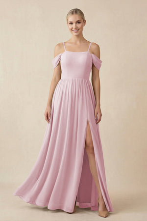 Off - the - Shoulder Sweetheart A - Line Chiffon Bridesmaid Dress in Candy Pink - KissProm Bridesmaid Dresses