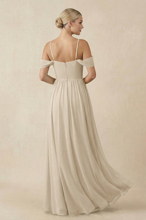 Off - the - Shoulder Sweetheart A - Line Chiffon Bridesmaid Dress in Champagne - KissProm Bridesmaid Dresses