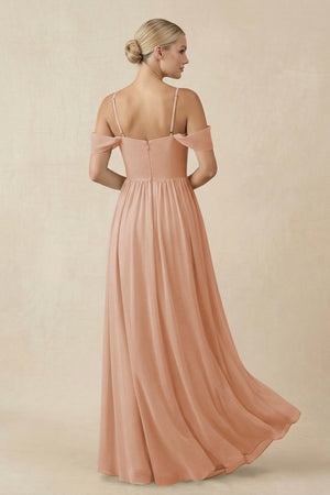Off - the - Shoulder Sweetheart A - Line Chiffon Bridesmaid Dress in Champagne Rose - KissProm Bridesmaid Dresses
