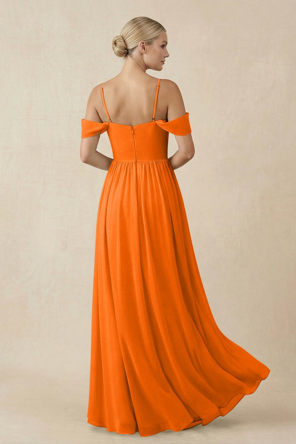 Off - the - Shoulder Sweetheart A - Line Chiffon Bridesmaid Dress in Cinnamon - KissProm Bridesmaid Dresses