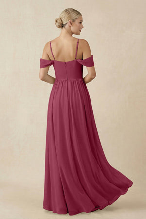 Off - the - Shoulder Sweetheart A - Line Chiffon Bridesmaid Dress in Desert Rose - KissProm Bridesmaid Dresses