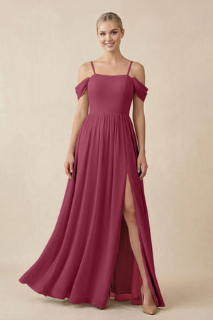 Off - the - Shoulder Sweetheart A - Line Chiffon Bridesmaid Dress in Desert Rose - KissProm Bridesmaid Dresses