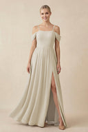 Off - the - Shoulder Sweetheart A - Line Chiffon Bridesmaid Dress in Dove Gray - KissProm Bridesmaid Dresses