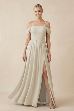 Off - the - Shoulder Sweetheart A - Line Chiffon Bridesmaid Dress in Dove Gray - KissProm Bridesmaid Dresses