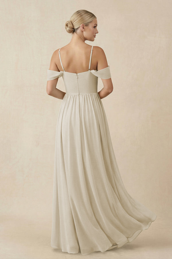 Off - the - Shoulder Sweetheart A - Line Chiffon Bridesmaid Dress in Dove Gray - KissProm Bridesmaid Dresses