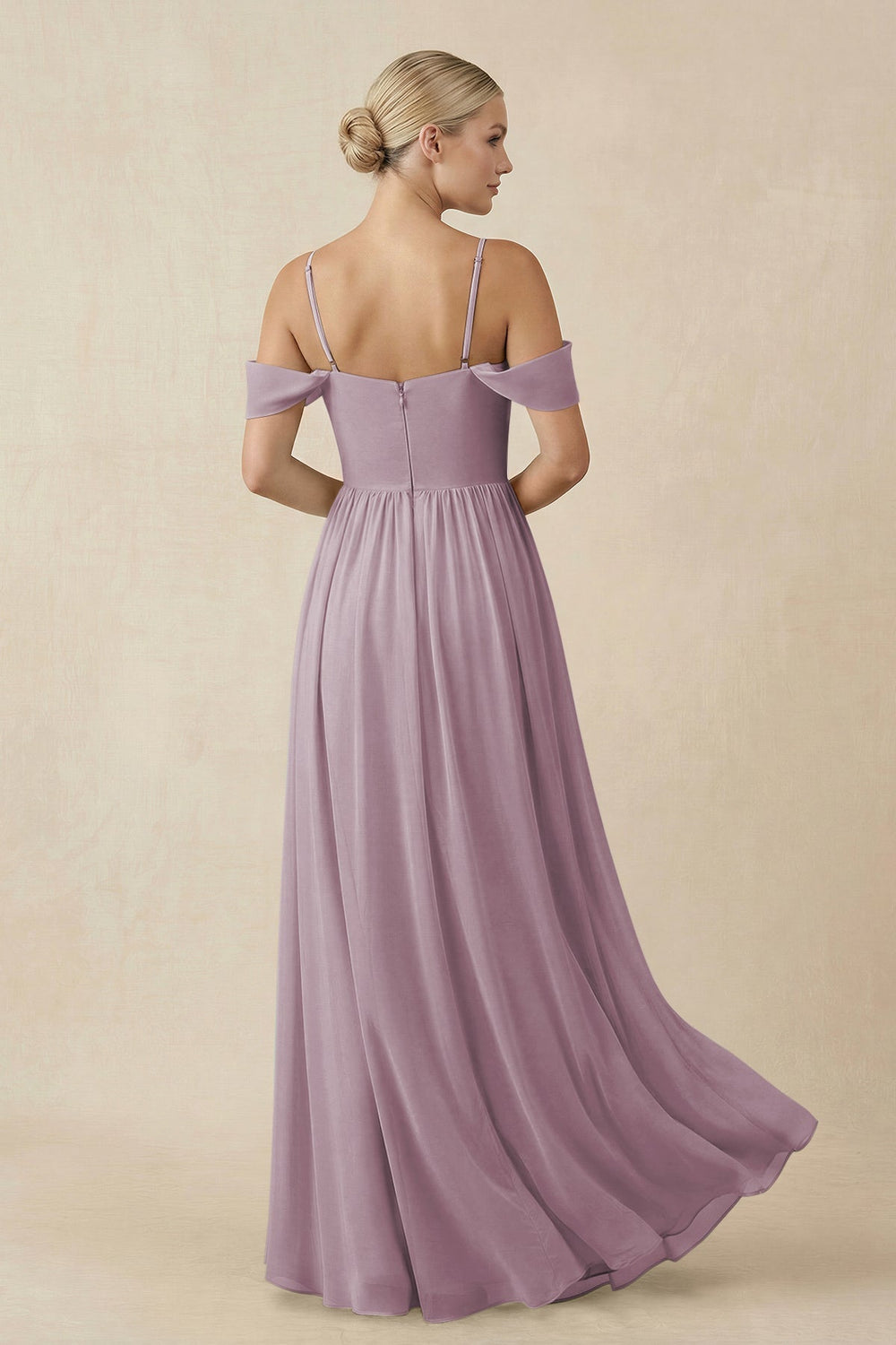 Off - the - Shoulder Sweetheart A - Line Chiffon Bridesmaid Dress in Dusk - KissProm Bridesmaid Dresses