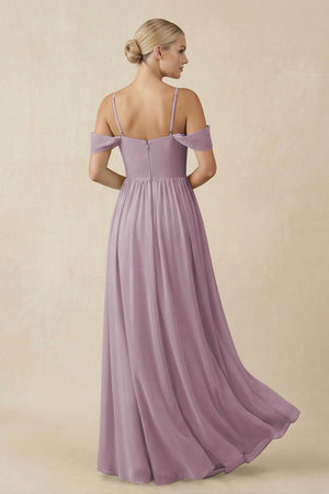 Off - the - Shoulder Sweetheart A - Line Chiffon Bridesmaid Dress in Dusk - KissProm Bridesmaid Dresses