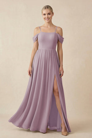 Off - the - Shoulder Sweetheart A - Line Chiffon Bridesmaid Dress in Dusk - KissProm Bridesmaid Dresses