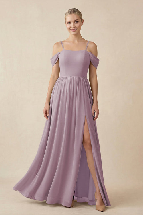 Off - the - Shoulder Sweetheart A - Line Chiffon Bridesmaid Dress in Dusk - KissProm Bridesmaid Dresses
