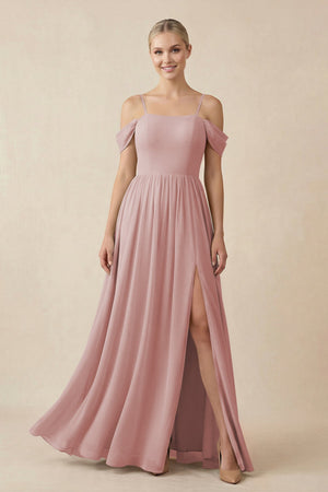 Off - the - Shoulder Sweetheart A - Line Chiffon Bridesmaid Dress in Dusty Rose - KissProm Bridesmaid Dresses