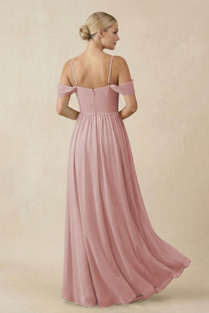 Off - the - Shoulder Sweetheart A - Line Chiffon Bridesmaid Dress in Dusty Rose - KissProm Bridesmaid Dresses