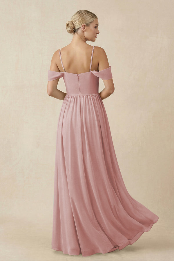 Off - the - Shoulder Sweetheart A - Line Chiffon Bridesmaid Dress in Dusty Rose - KissProm Bridesmaid Dresses