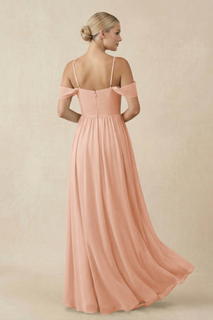 Off - the - Shoulder Sweetheart A - Line Chiffon Bridesmaid Dress in English Rose - KissProm Bridesmaid Dresses