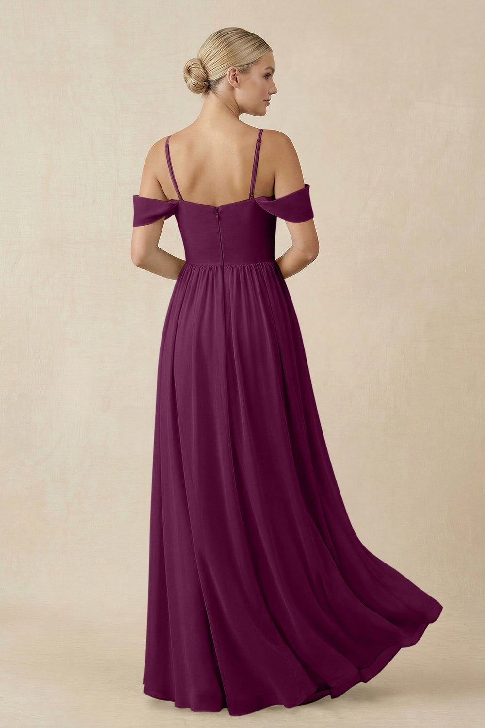 Off - the - Shoulder Sweetheart A - Line Chiffon Bridesmaid Dress in Fig - KissProm Bridesmaid Dresses