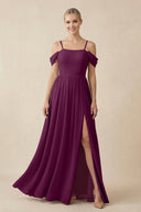 Off - the - Shoulder Sweetheart A - Line Chiffon Bridesmaid Dress in Fig - KissProm Bridesmaid Dresses