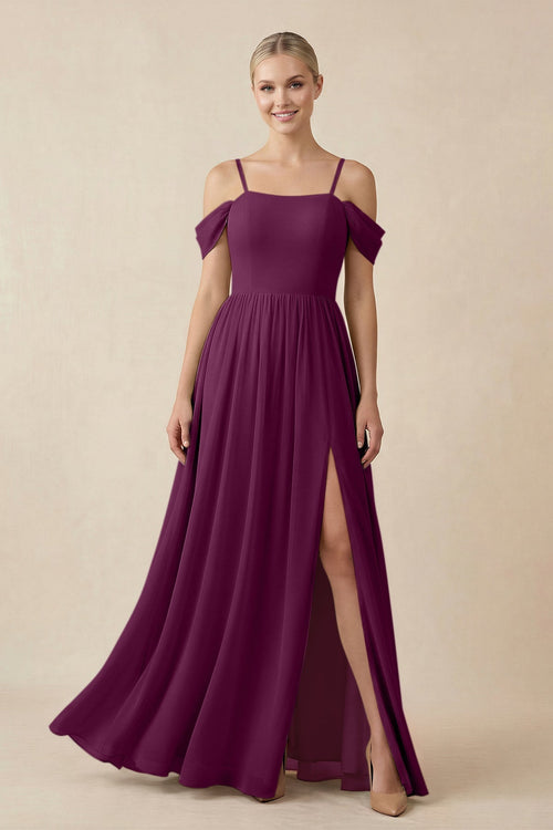 Off - the - Shoulder Sweetheart A - Line Chiffon Bridesmaid Dress in Fig - KissProm Bridesmaid Dresses