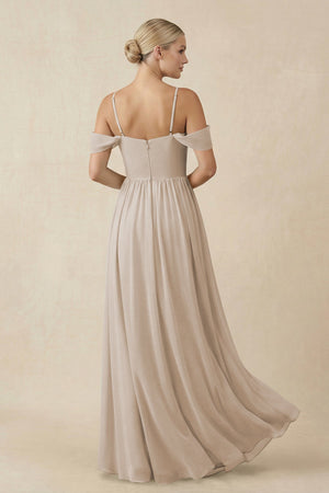 Off - the - Shoulder Sweetheart A - Line Chiffon Bridesmaid Dress in Frost - KissProm Bridesmaid Dresses