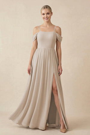 Off - the - Shoulder Sweetheart A - Line Chiffon Bridesmaid Dress in Frost - KissProm Bridesmaid Dresses