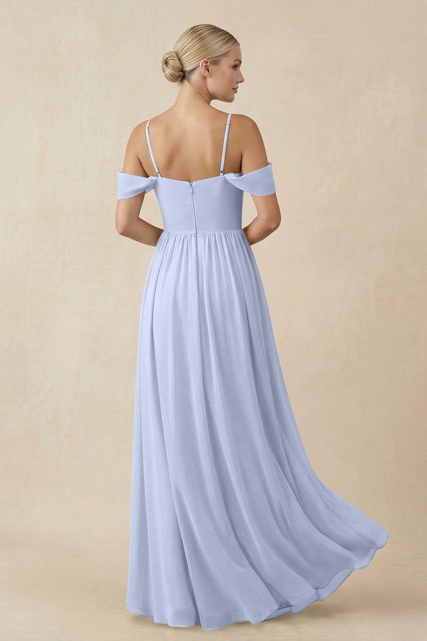 Off - the - Shoulder Sweetheart A - Line Chiffon Bridesmaid Dress in Ice - KissProm Bridesmaid Dresses