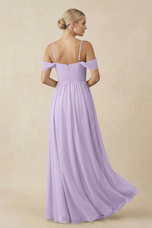 Off - the - Shoulder Sweetheart A - Line Chiffon Bridesmaid Dress in Lavender - KissProm Bridesmaid Dresses
