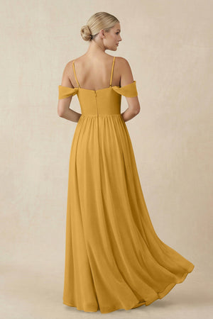 Off - the - Shoulder Sweetheart A - Line Chiffon Bridesmaid Dress in Marigold - KissProm Bridesmaid Dresses
