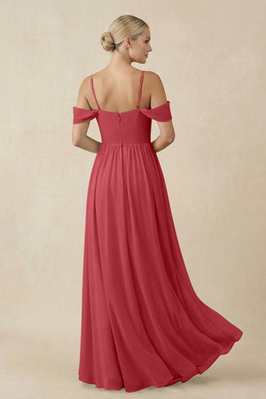 Off - the - Shoulder Sweetheart A - Line Chiffon Bridesmaid Dress in Merlot - KissProm Bridesmaid Dresses