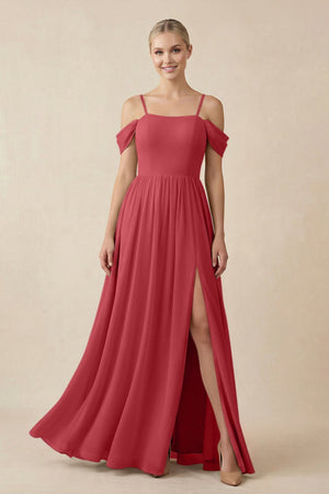 Off - the - Shoulder Sweetheart A - Line Chiffon Bridesmaid Dress in Merlot - KissProm Bridesmaid Dresses