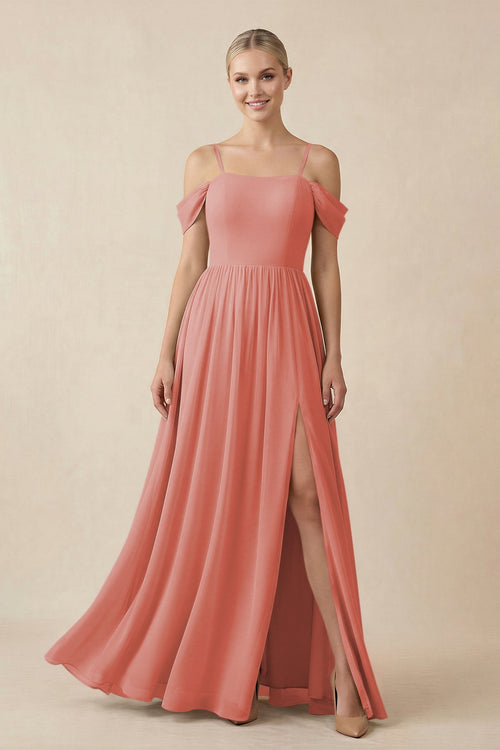 Off - the - Shoulder Sweetheart A - Line Chiffon Bridesmaid Dress in Mulberry - KissProm Bridesmaid Dresses