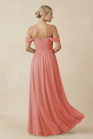 Off - the - Shoulder Sweetheart A - Line Chiffon Bridesmaid Dress in Mulberry - KissProm Bridesmaid Dresses