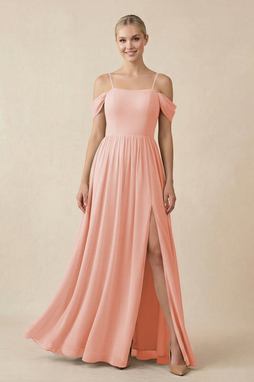 Off - the - Shoulder Sweetheart A - Line Chiffon Bridesmaid Dress in Rose Petal - KissProm Bridesmaid Dresses