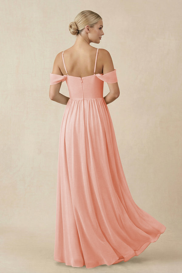 Off - the - Shoulder Sweetheart A - Line Chiffon Bridesmaid Dress in Rose Petal - KissProm Bridesmaid Dresses