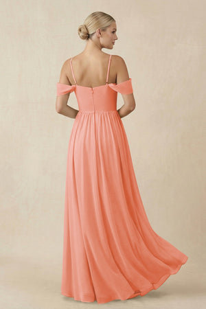 Off - the - Shoulder Sweetheart A - Line Chiffon Bridesmaid Dress in Rosette - KissProm Bridesmaid Dresses