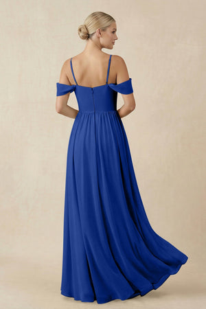 Off - the - Shoulder Sweetheart A - Line Chiffon Bridesmaid Dress in Royal Blue - KissProm Bridesmaid Dresses