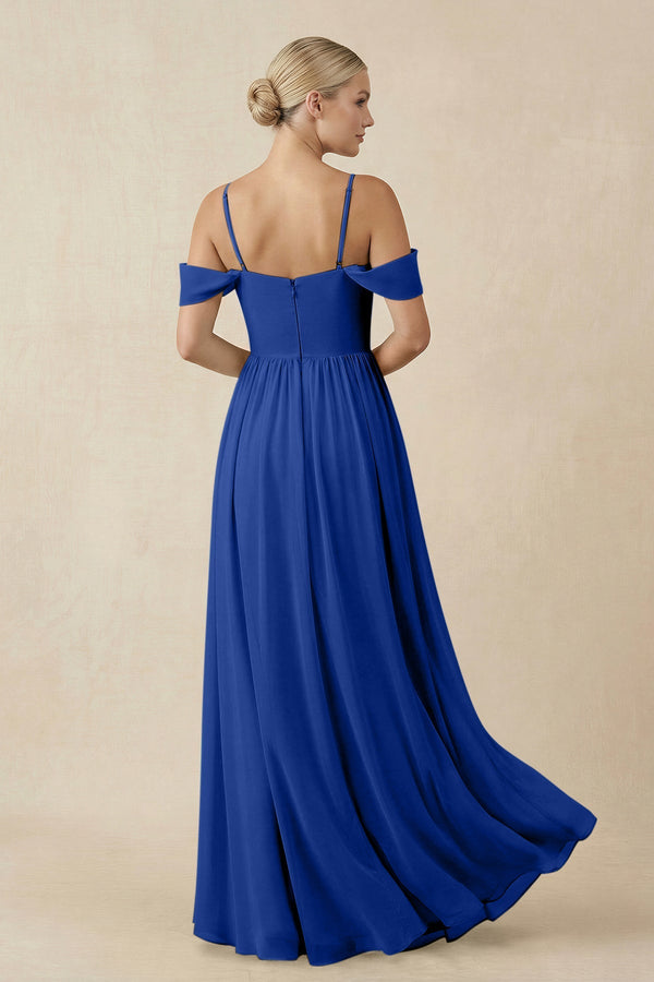 Off - the - Shoulder Sweetheart A - Line Chiffon Bridesmaid Dress in Royal Blue - KissProm Bridesmaid Dresses