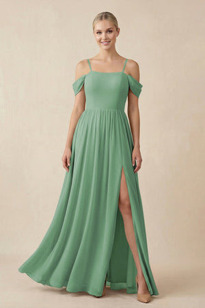 Off - the - Shoulder Sweetheart A - Line Chiffon Bridesmaid Dress in Sea Glass - KissProm Bridesmaid Dresses