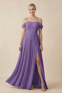 Off - the - Shoulder Sweetheart A - Line Chiffon Bridesmaid Dress in Tahiti - KissProm Bridesmaid Dresses
