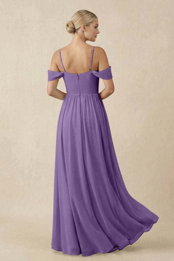 Off - the - Shoulder Sweetheart A - Line Chiffon Bridesmaid Dress in Tahiti - KissProm Bridesmaid Dresses