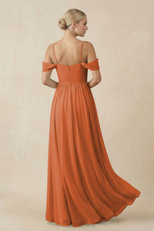 Off - the - Shoulder Sweetheart A - Line Chiffon Bridesmaid Dress in Terracotta - KissProm Bridesmaid Dresses