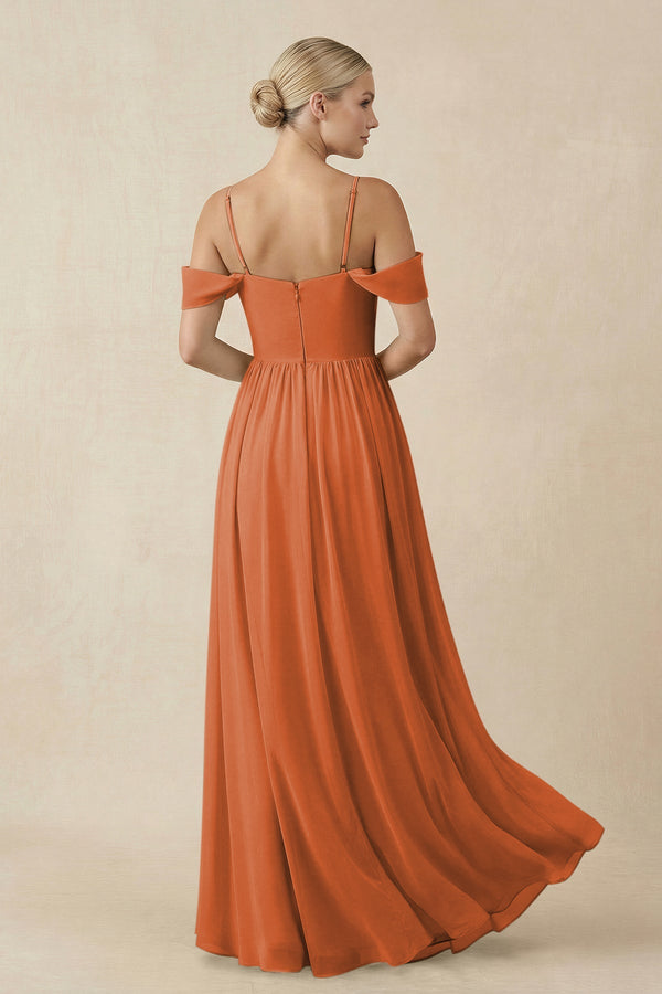 Off - the - Shoulder Sweetheart A - Line Chiffon Bridesmaid Dress in Terracotta - KissProm Bridesmaid Dresses