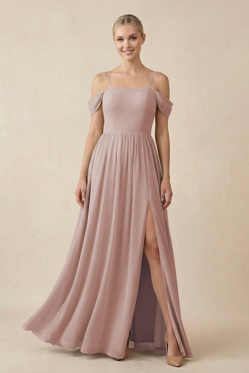 Off - the - Shoulder Sweetheart A - Line Chiffon Bridesmaid Dress in Toffee - KissProm Bridesmaid Dresses