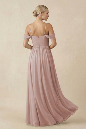 Off - the - Shoulder Sweetheart A - Line Chiffon Bridesmaid Dress in Toffee - KissProm Bridesmaid Dresses